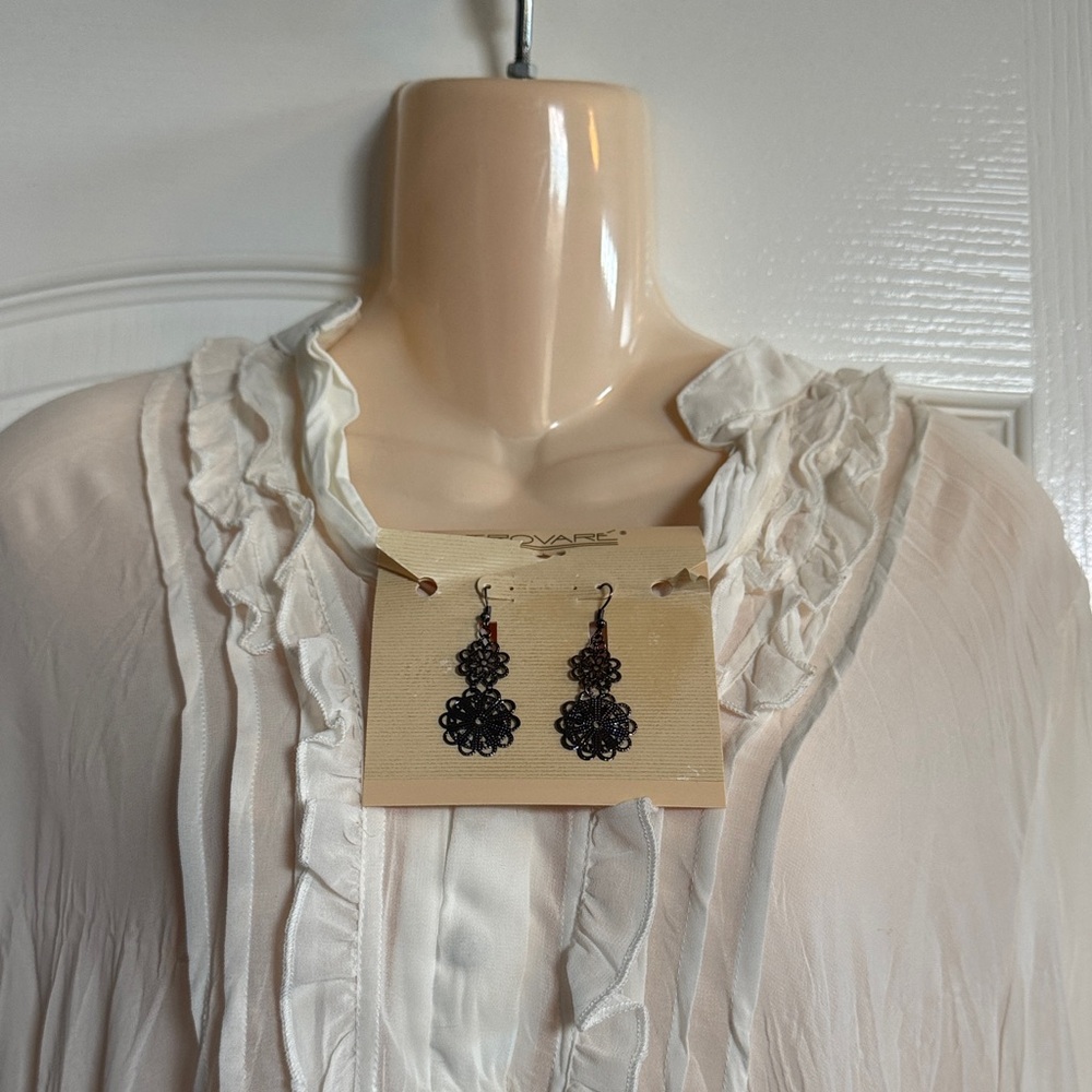 Love Stitch Cream Blouse with Ruffle Detail - Free Pair of Earrings Included! - Picture 3 of 3